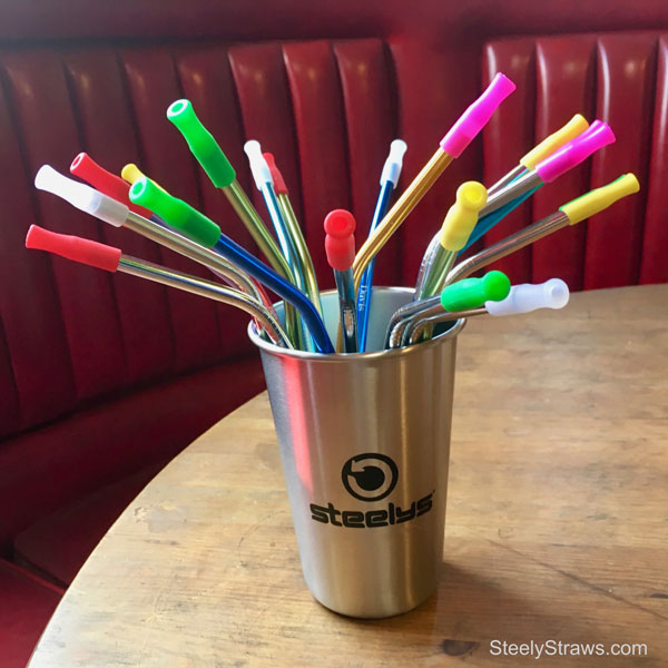 Silicone Tip Stainless Steel Straws 4pk - Red Dot